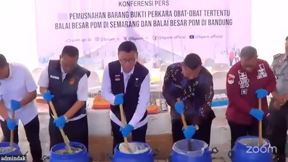 Konferensi Pers Pemusnahan Barang Bukti Perkara Obat-Obat Tertentu BBPOM di Semarang dan Bandung. Sumber Foto: Youtube Humas BPOM.