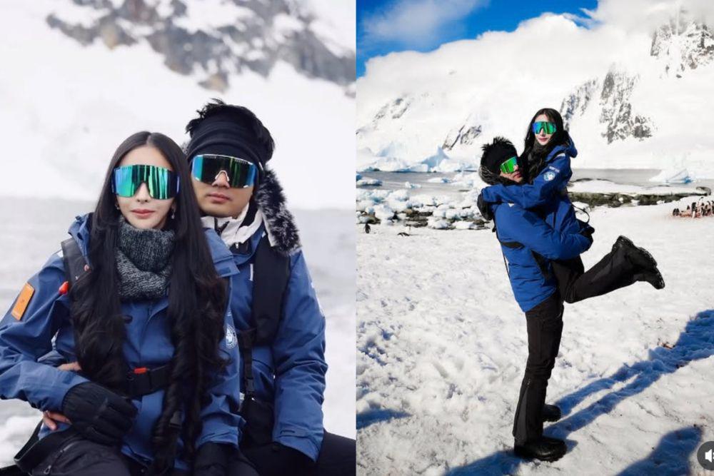 8 Momen Liburan Guntur Triyoga dan Apris Devita di Antartika