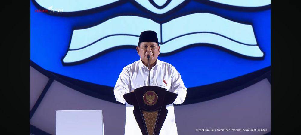 Presiden Prabowo Subianto pada acara peringatan Hari Guru Nasional di Jakarta International Velodrome, Kamis (28/11/2024). (YouTube.com/Sekretariat Presiden)