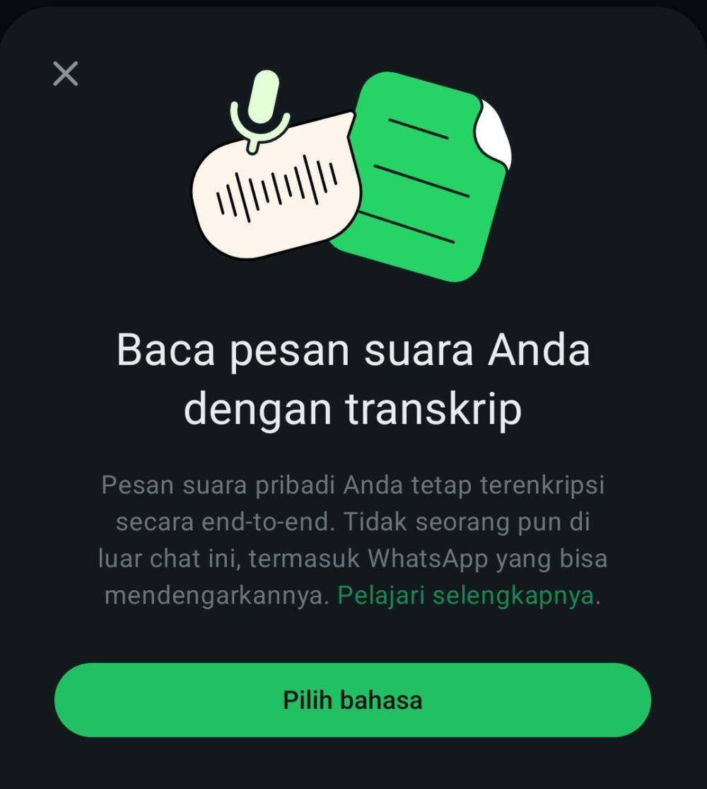fitur terbaru WhatsApp dengan mengubah pesan suara menjadi transkrip dalam bentuk teks (dok. pribadi/Reyvan Maulid)