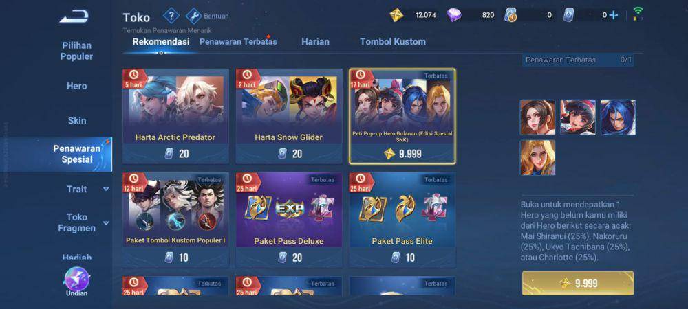 penawaran spesial edisi hero SNK di Honor of Kings (dok. TiMi Studio Group/Honor of Kings)