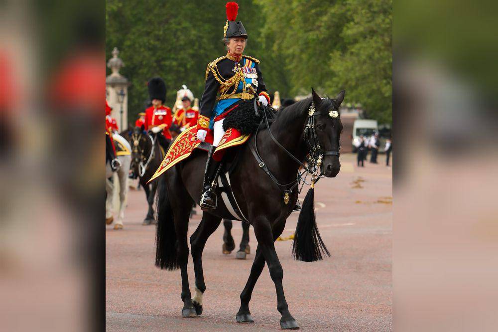 Anne, Putri Kerajaan saat menunggang kuda di sepanjang The Mall menuju Parade Pengawal Kuda sebagai Kolonel The Blues and Royals dan Gold Stick-in-Waiting pada 2023. (commons.wikimedia.org/Katie Chan)