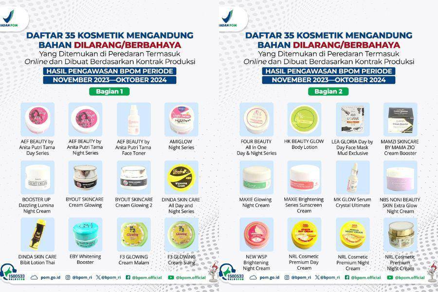 Daftar 55 Kosmetik dengan Bahan Berbahaya menurut BPOM. (instagram.com/bpom_ri)
