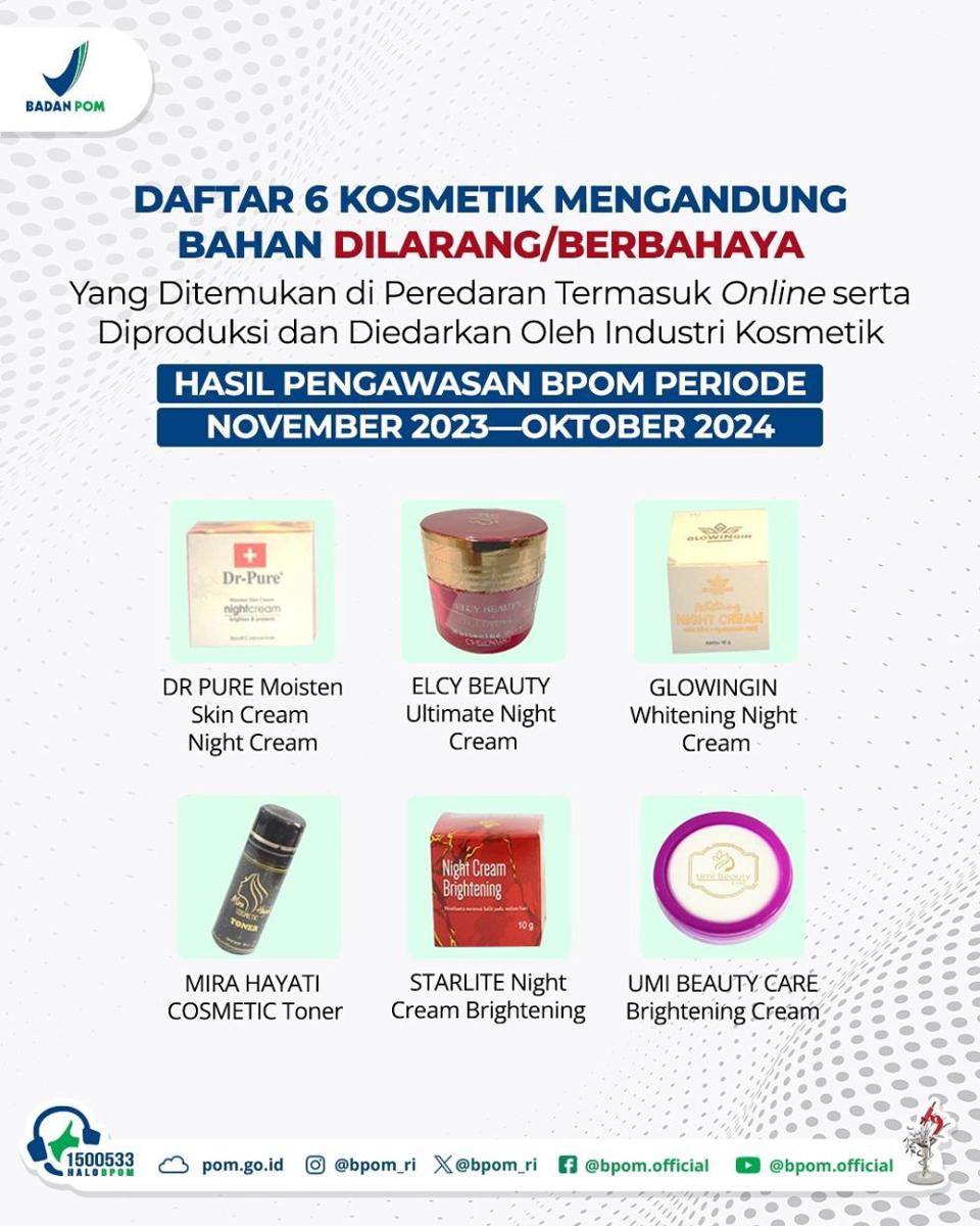 Daftar 55 Kosmetik dengan Bahan Berbahaya menurut BPOM. (instagram.com/bpom_ri)
