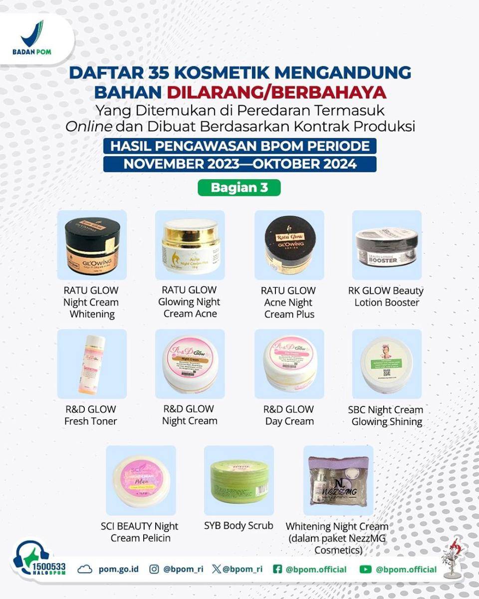 Daftar 55 Kosmetik dengan Bahan Berbahaya menurut BPOM. (instagram.com/bpom_ri)