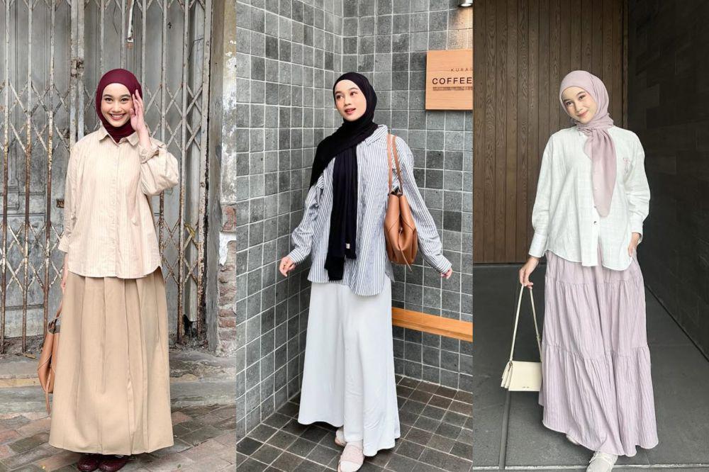 7 Mix and Match Kemeja dan Rok untuk Kuliah ala Ravira Naila Khansa