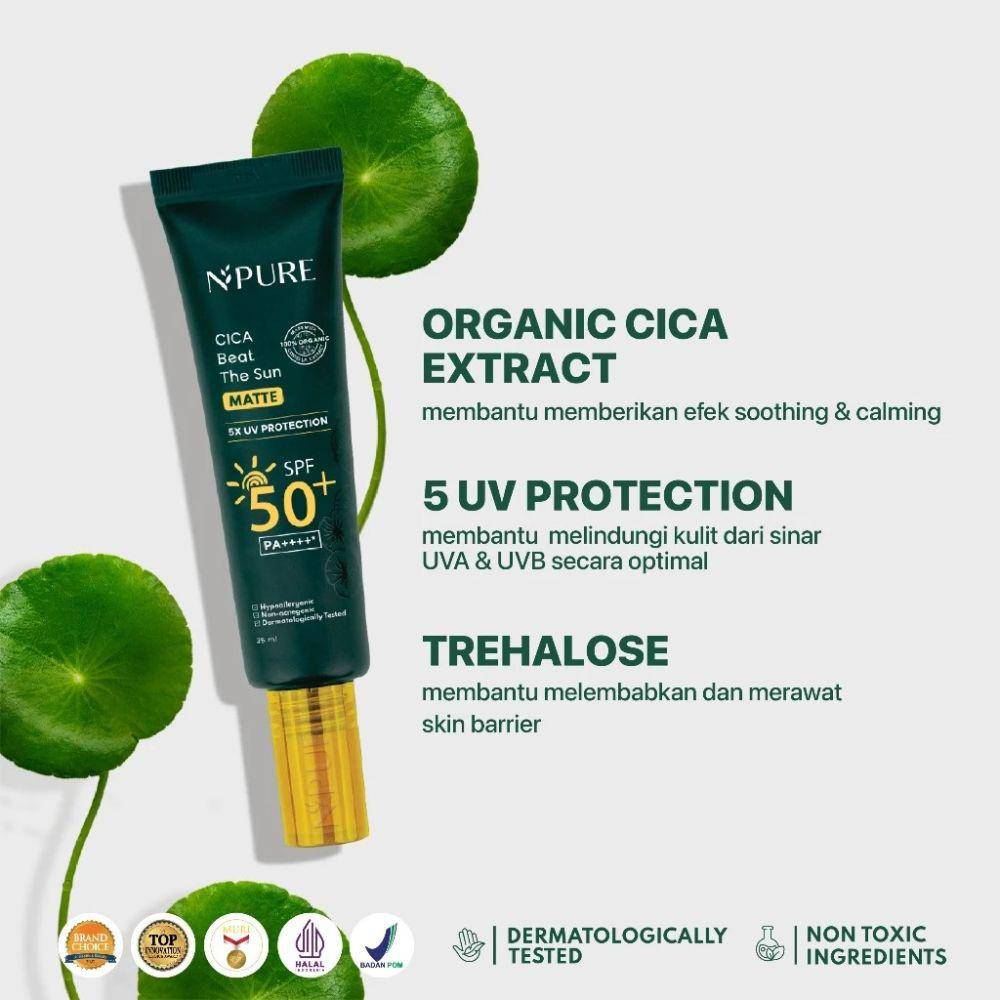 NPURE SUNSCREEN CICA BEAT THE SUN MATTE SPF 50+ PA++++ (Shopee.co.id/Npure Official Shop)