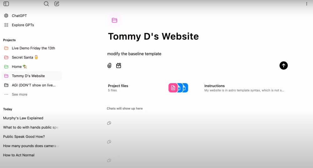 tampilan fitur Projects di ChatGPT. (dok. OpenAI)