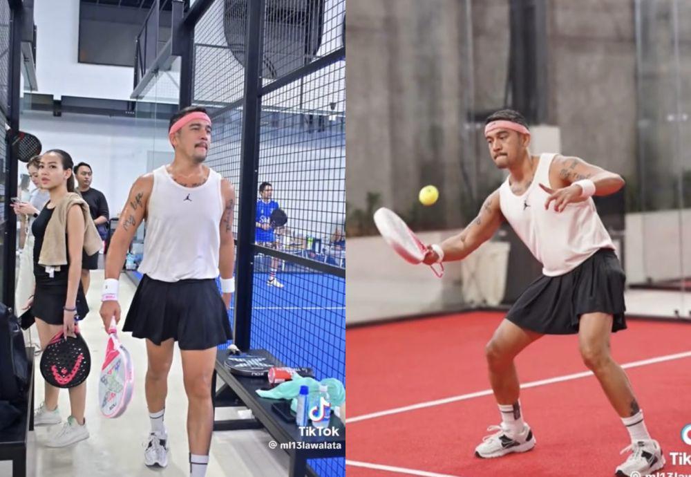 7 Potret Mario Lawalata Main Padel, Nyentrik Pakai Rok Mini