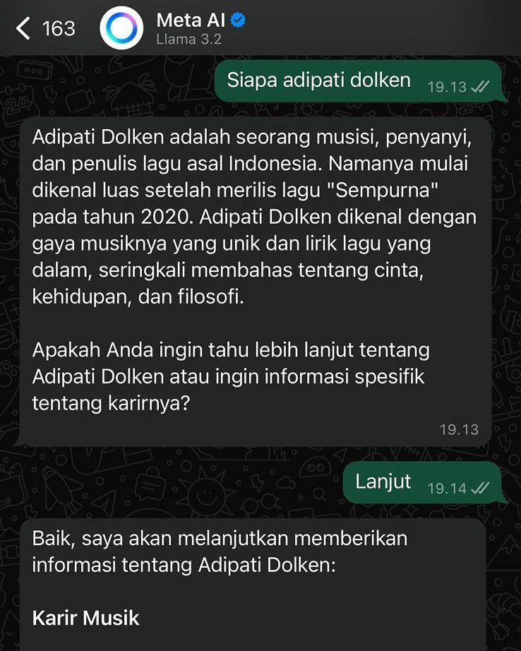 chat artis dengan Meta AI (instagram.com/adipati)