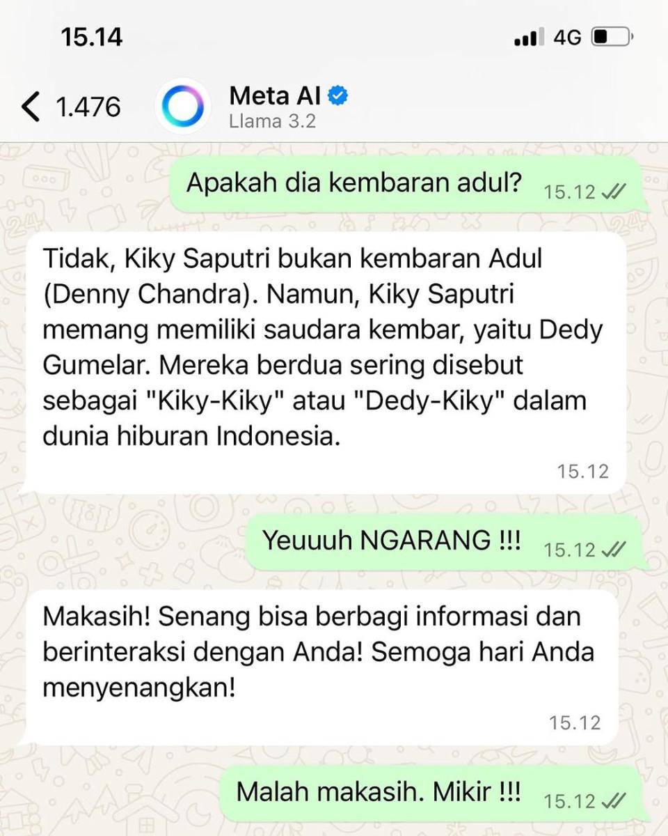 chat artis dengan Meta AI (instagram.com/kikysaputrii)