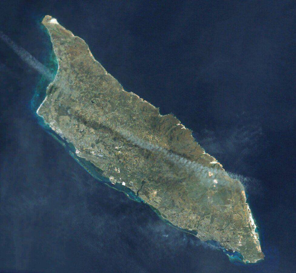 Citra satelit Aruba, negara konstituen Belanda di Laut Karibia. (commons.wikimedia.org/NASA World Wind)