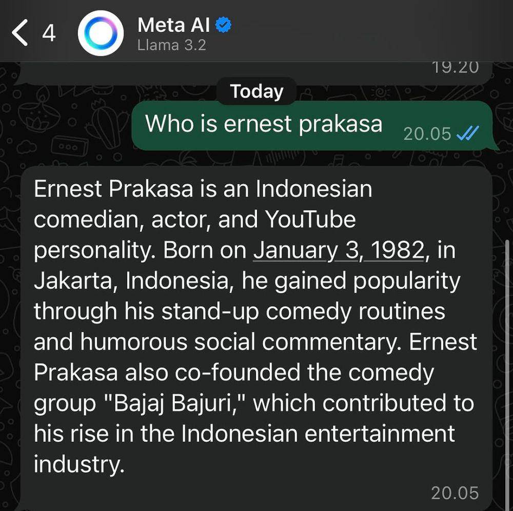 chat artis dengan Meta AI (instagram.com/ernestprakasa)