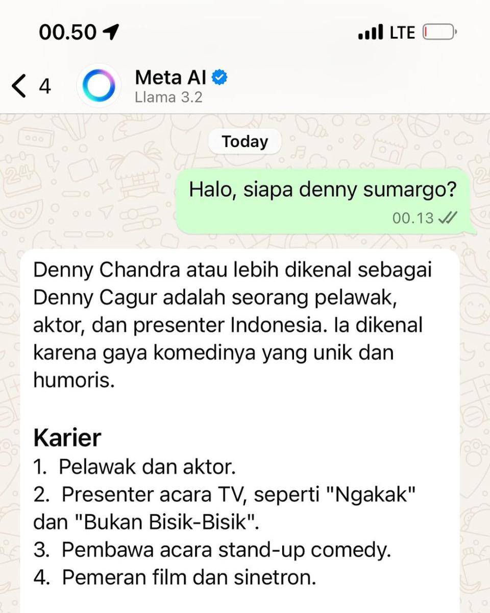 chat artis dengan Meta AI (instagram.com/sumargodenny)