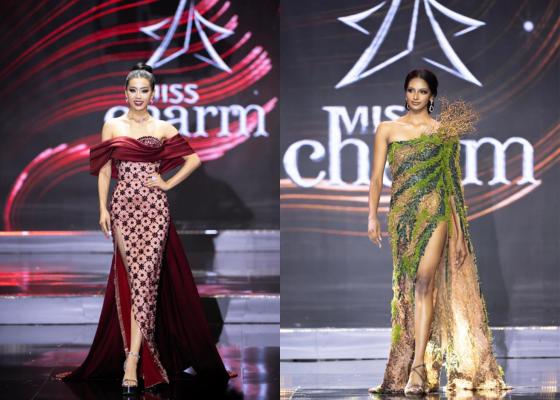 10 Potret Finalis dari Asia di Preliminary Gaun Malam Miss Charm 2024