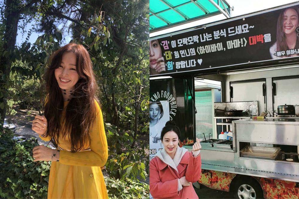potret Lee Honey (instagram.com/honey_lee32) | Potret Kim Tae Hee di depan food truck yang dikirim Lee Honey. (instagram.com/kimtaehee99)