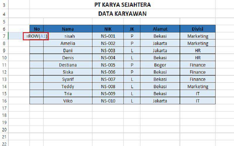 cara membuat nomor urut otomatis di excel (dok. pribadi/Jubaedah Haryani)