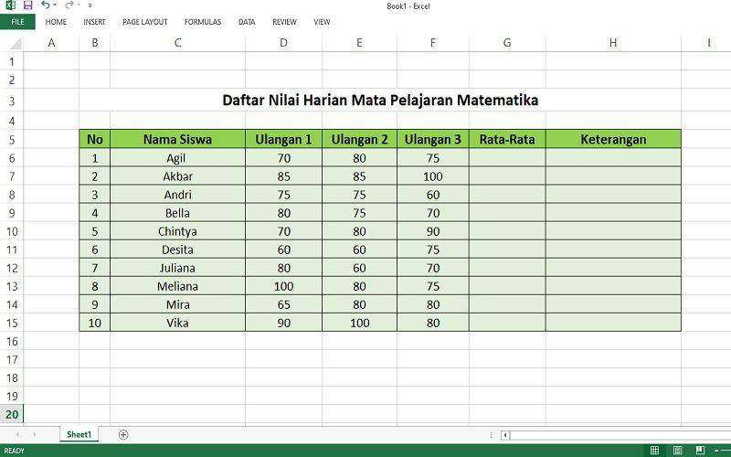cara membuat nilai harian siswa di Excel (dok. pribadi/Jubaedah Haryani)