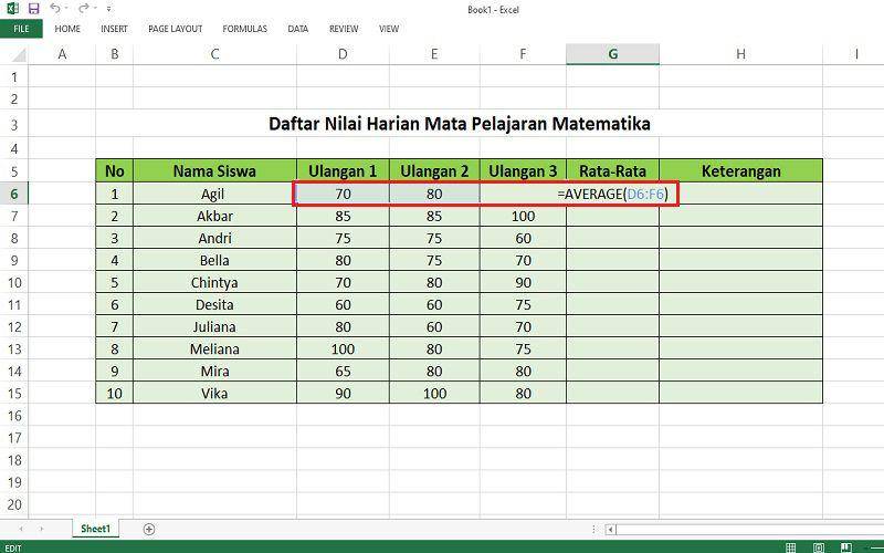 cara membuat nilai harian siswa di Excel (dok. pribadi/Jubaedah Haryani)