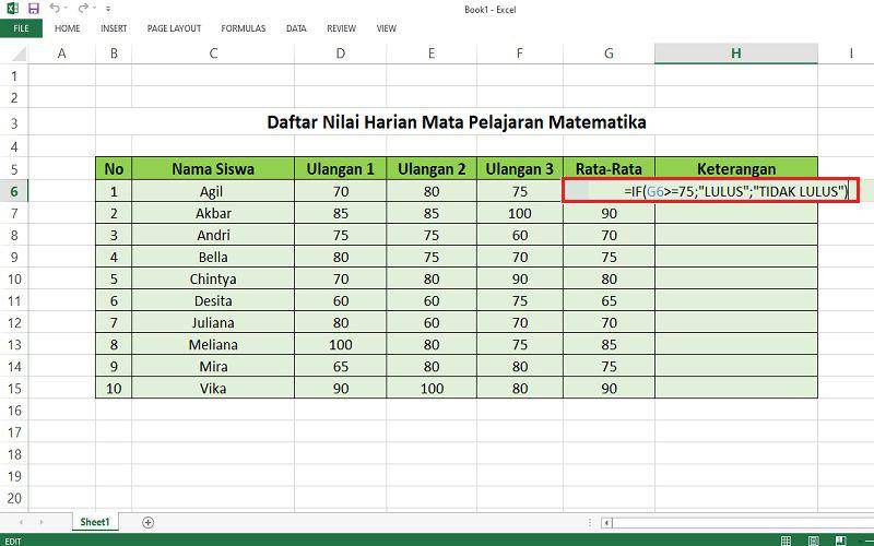 cara membuat nilai harian siswa di Excel (dok. pribadi/Jubaedah Haryani)