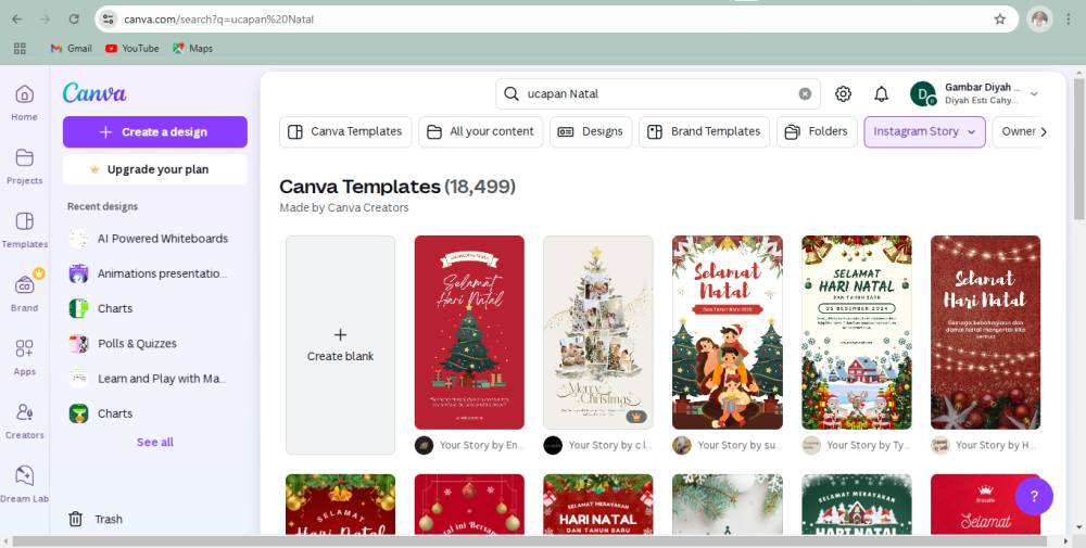 tampilan koleksi template yang ada di Canva (canva.com)