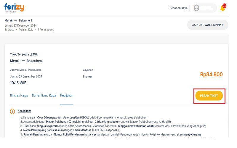 cara beli tiket ferry online di Ferizy (dok. pribadi/Jubaedah Haryani)