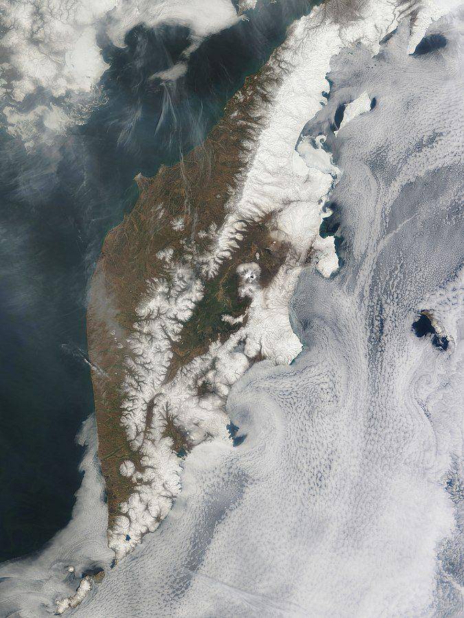 Citra satelit Semenanjung Kamchatka. (commons.wikimedia.org/Jeff Schmaltz)