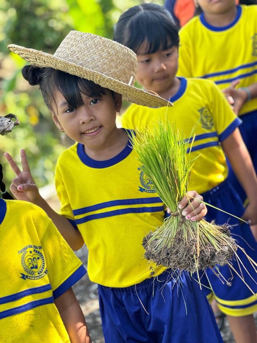 Siswa di Subak Bali School mengikuti kegiatan menanam padi (Dok.IDNTimes/Istimewa)