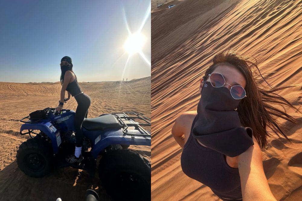 7 Potret Ratu Felisha Liburan di Dubai, Main ATV di Padang Pasir