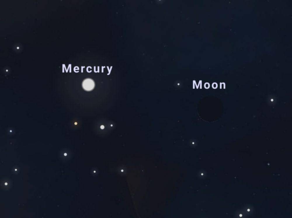 ilustrasi konjungsi Bulan dan Merkurius (stellarium-web.org)