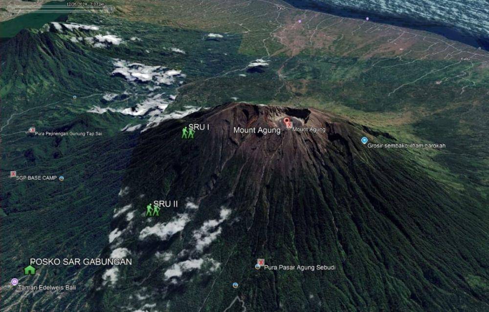 Pencarian dua pendaki Gunung Agung. (Dok.Basarnas Bali)