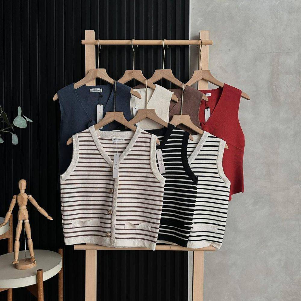 Oclo Neron Vest F0087 stripe knit (shopee.co.id/oclo.official)