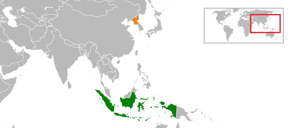 Lokasi Indonesia dan Korea Utara. (commons.wikimedia.org/Gunkarta)