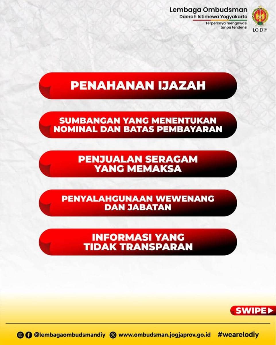 Maladministrasi sekolah (Facebook.com/Lembaga Ombudsman DIY)