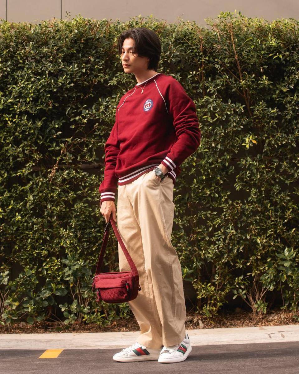 outfit nuansa merah ala Gulf Kanawut (instagram.com/gulfkanawut)
