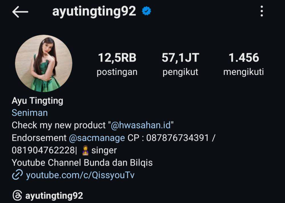 profil Instagram Ayu Ting Ting (instagram.com/ayutingting92)