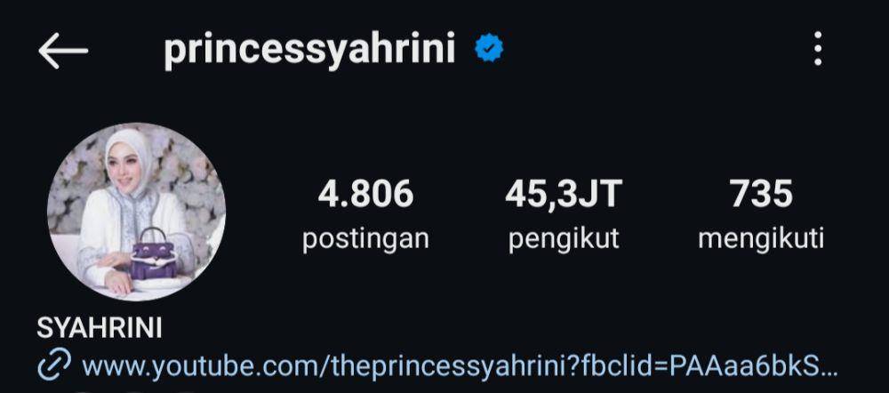 profil Instagram Syahrini (instagram.com/princessyahrini)