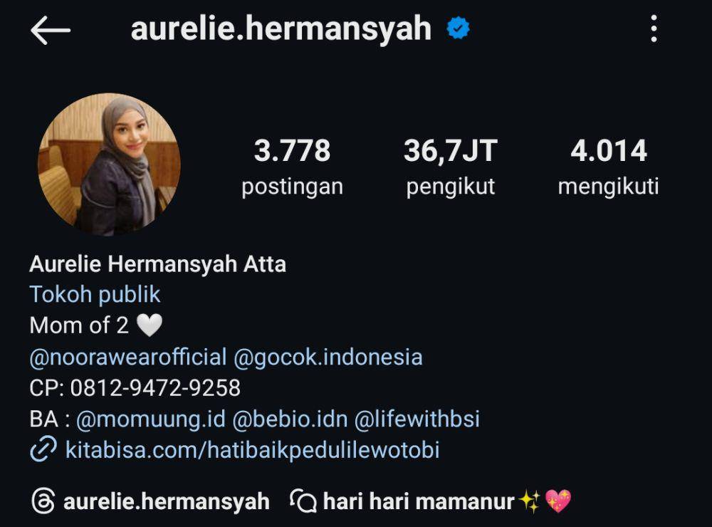 profil Instagram Aurel Hermansyah (instagram.com/aurelie.hermansyah)
