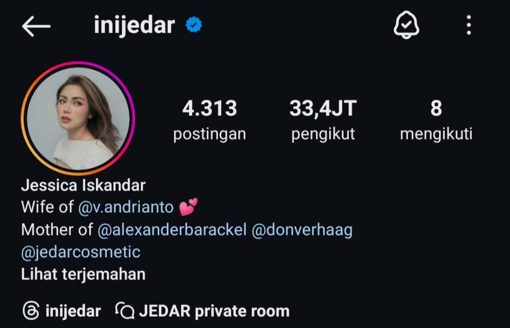 profil Instagram Jessica Iskandar (instagram.com/inijedar)