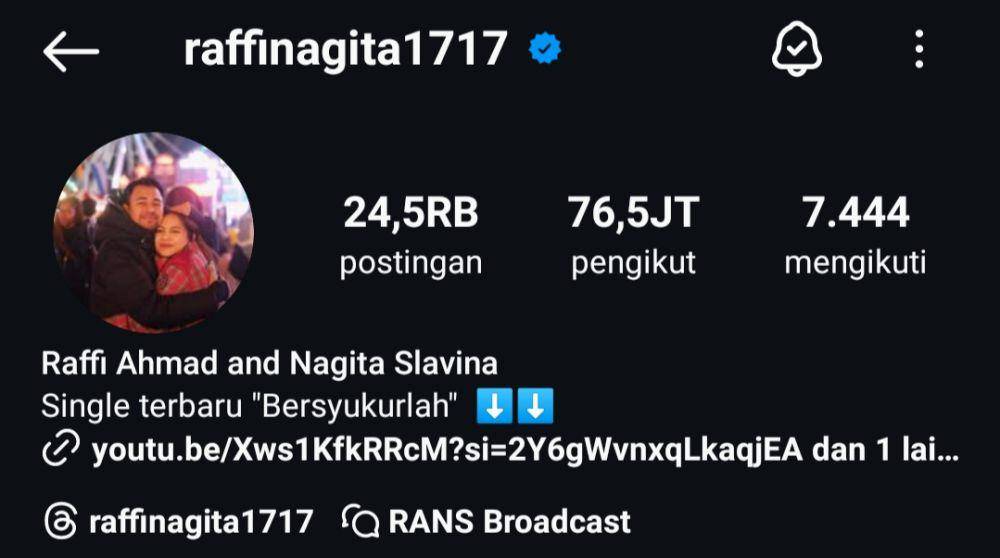 profil Instagram Raffi Ahmad dan Nagita Slavina (instagram.com/raffinagita1717)