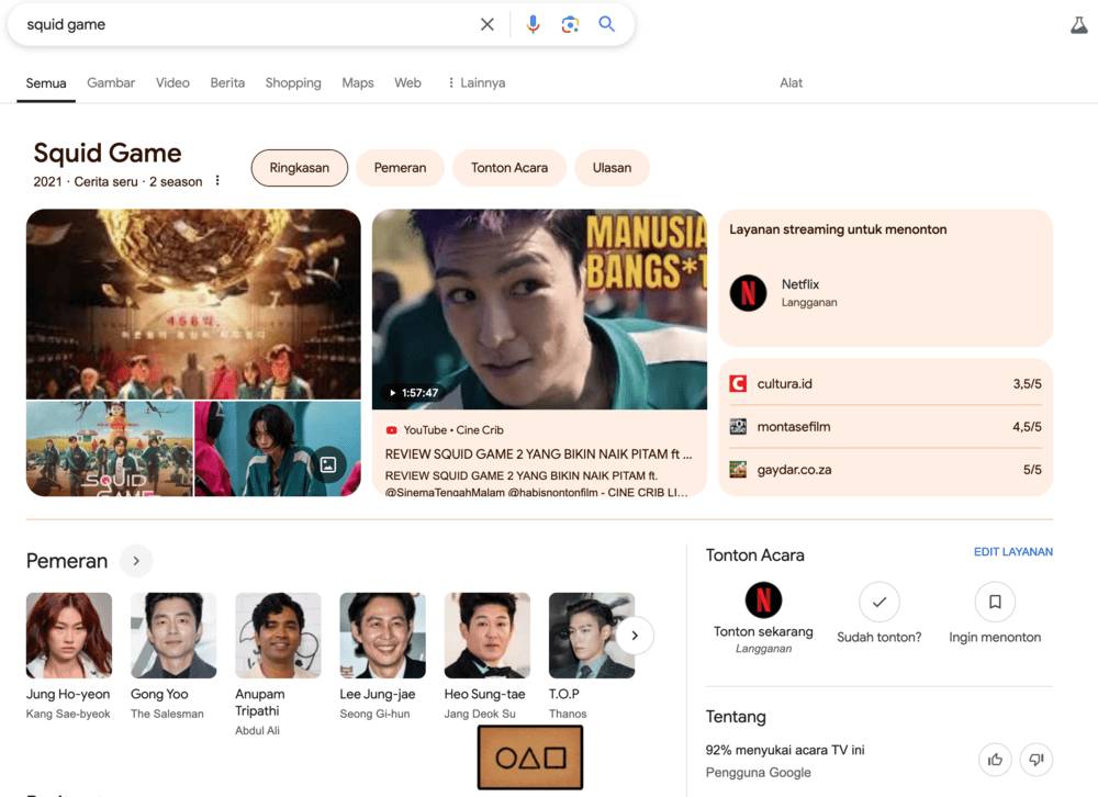Cara main mini game Squid Game di pencarian Google (dok. Google)