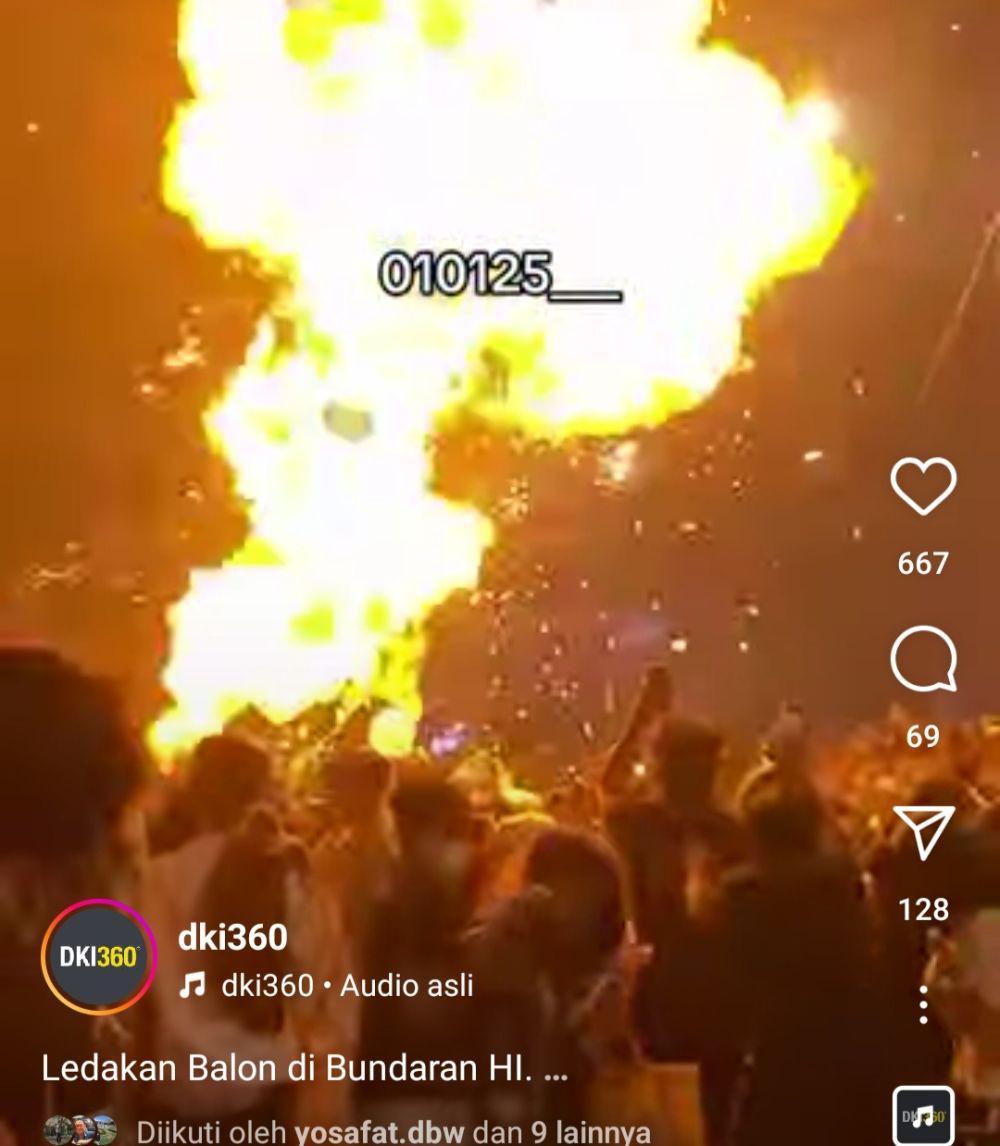 Viral, Detik-Detik Balon Meledak saat Puncak Tahun Baru di Bundaran HI