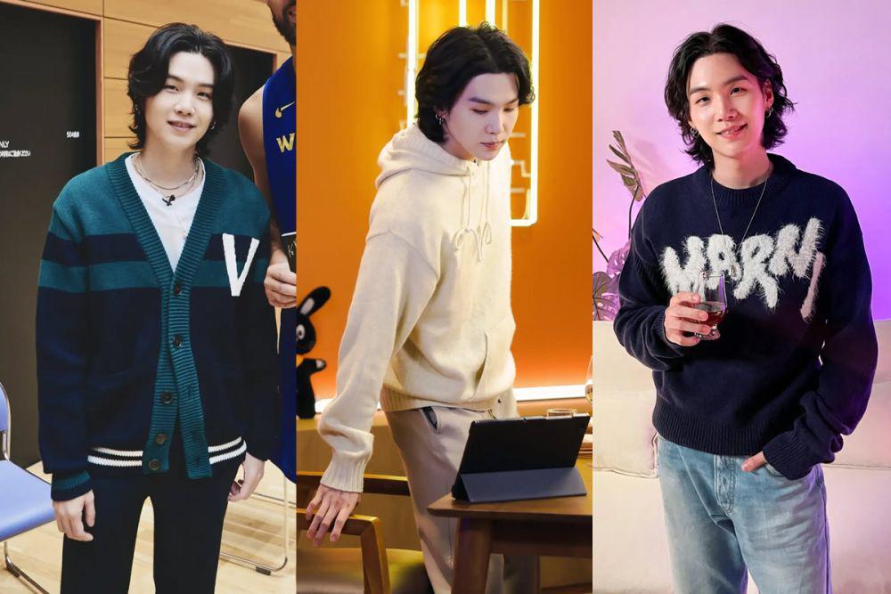 7 Inspirasi Daily Outfit Pakai Knitwear ala Suga BTS, Comfy dan Modis!
