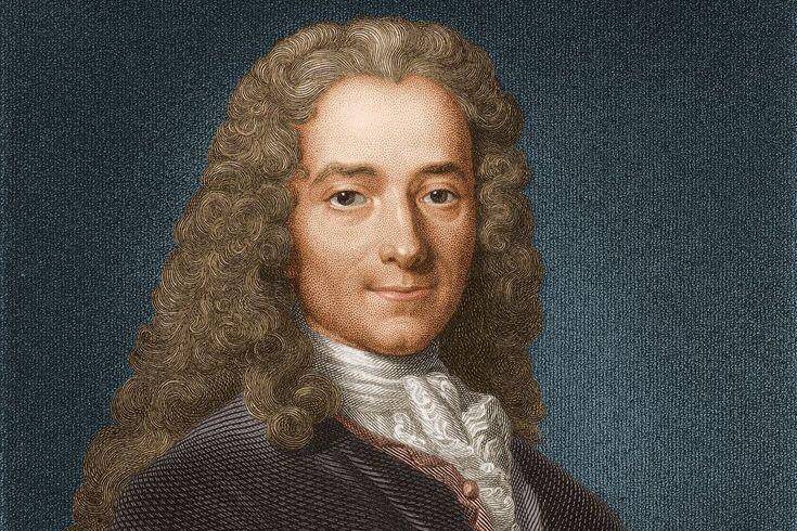 Ilustrasi lukisan wajah Voltaire. (Pinterest/The Guardian)