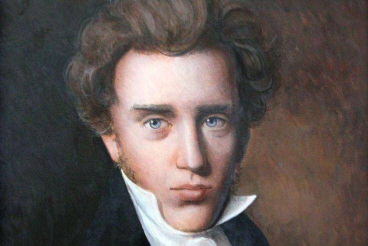 Ilustrasi lukisan wajah Soren Kierkegaard. (Pinterest/Joshua Miller)