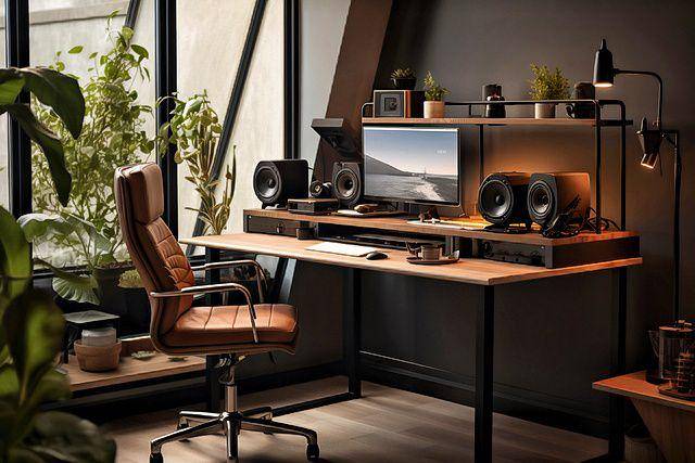 ide ruang kerja minimalis industrial (vecteezy.com/sebelasstudio)