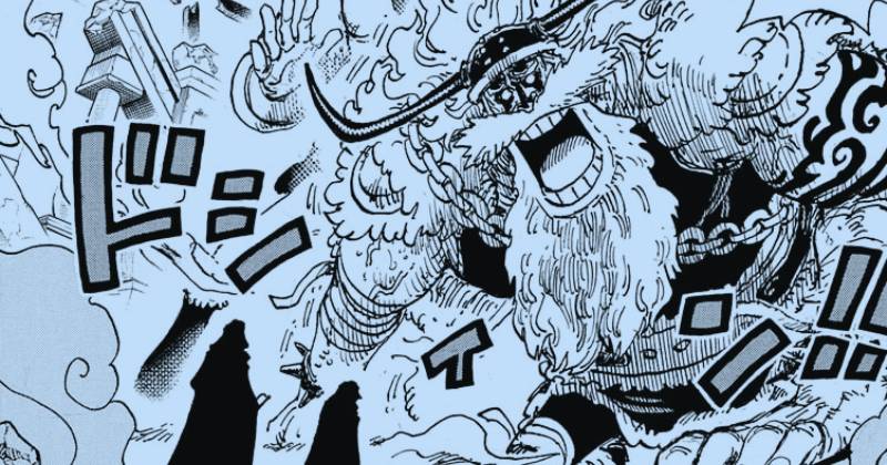 Serangan sosok misterius pada raksasa penjaga. (mangaplus.shueisha.co.jp/One Piece)
