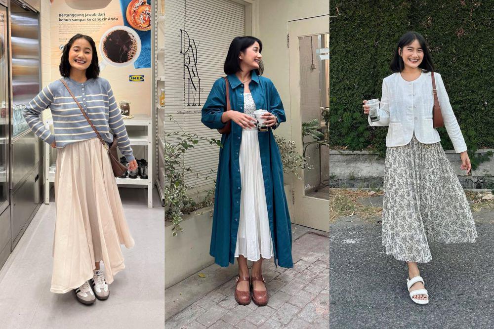 7 Referensi Mix and Match Pleated Skirt ala Jesica Ceren, Effortless!