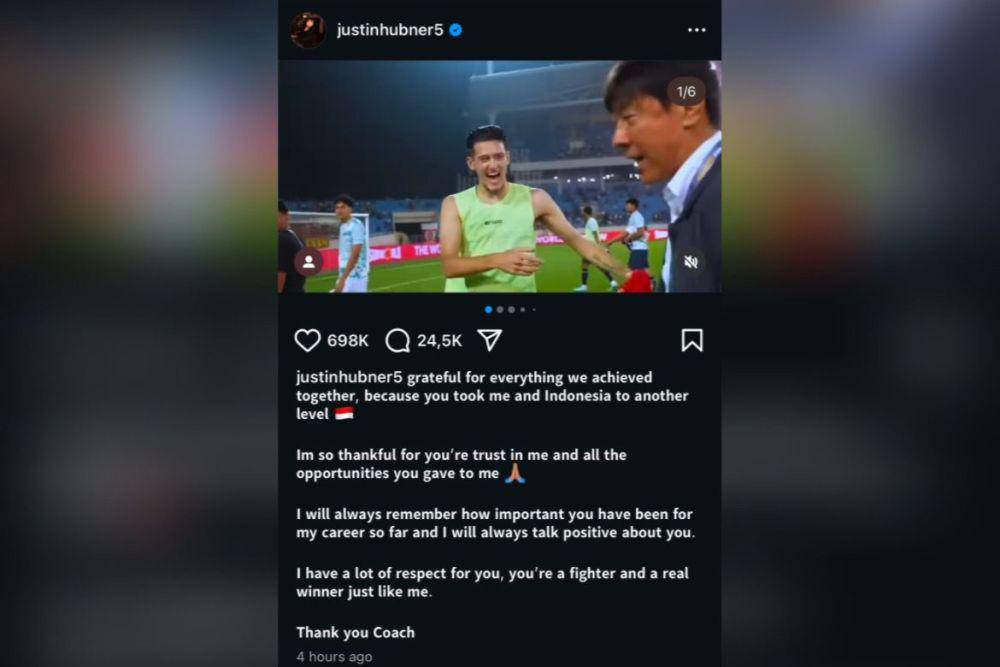 Unggahan Justin Hubner setelah Shin Tae Yong dipecat oleh PSSI (Instagram.com/justinhubner5)