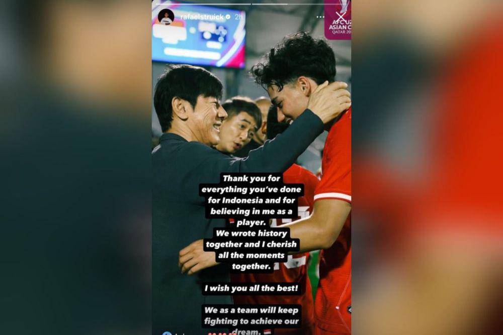 Unggahan Rafael Struick setelah Shin Tae Yong dipecat oleh PSSI (Instagram.com/rafaelstruick)
